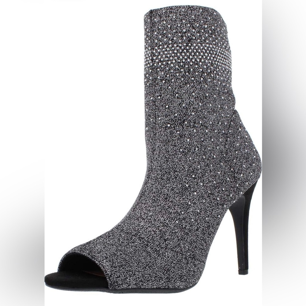 INC Womens Rielee 2 Rhinestone Open Toe Ankle Boots Silver Slip on Size 10M NIB